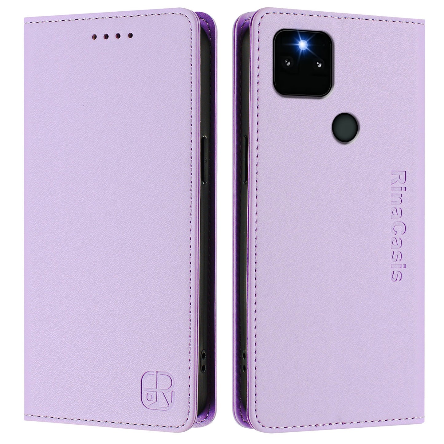 Google Pixel 5a Dual-Folded Magnetic Suction RFID Blocking PU Leather Wallet Phone Case with Card Slots, Cash Pocket, Kickstand, Full Protective Flip Cover