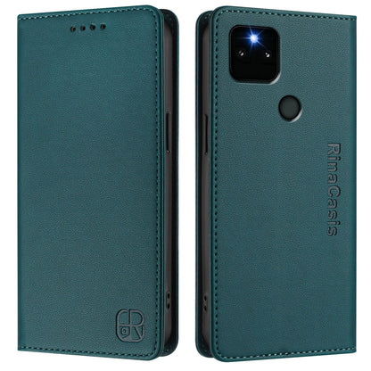 Google Pixel 5a Dual-Folded Magnetic Suction RFID Blocking PU Leather Wallet Phone Case with Card Slots, Cash Pocket, Kickstand, Full Protective Flip Cover