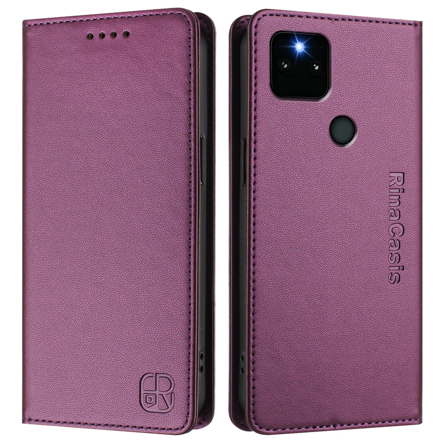 Google Pixel 5a Dual-Folded Magnetic Suction RFID Blocking PU Leather Wallet Phone Case with Card Slots, Cash Pocket, Kickstand, Full Protective Flip Cover