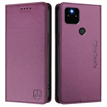 Google Pixel 5a Dual-Folded Magnetic Suction RFID Blocking PU Leather Wallet Phone Case with Card Slots, Cash Pocket, Kickstand, Full Protective Flip Cover