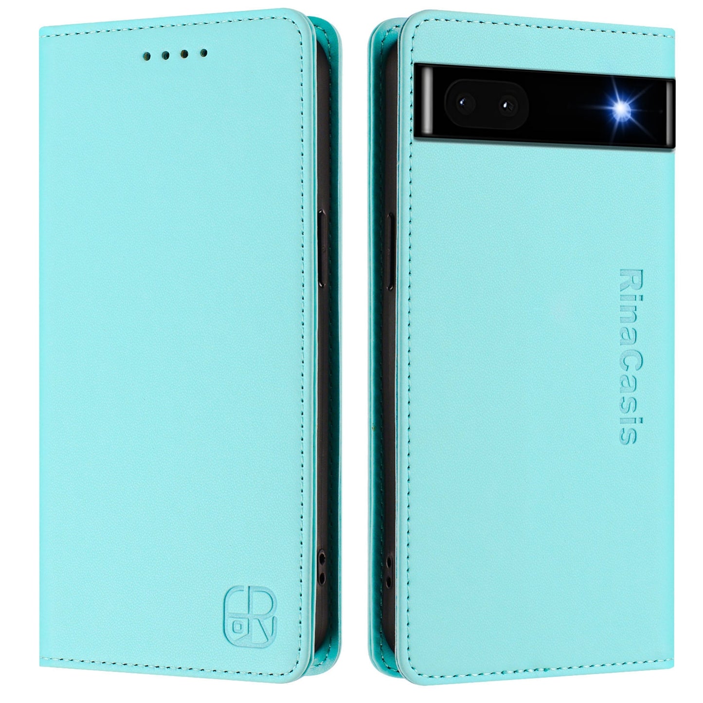 Google Pixel 6a Dual-Folded Magnetic Suction RFID Blocking PU Leather Wallet Phone Case with Card Slots, Cash Pocket, Kickstand, Full Protective Flip Cover