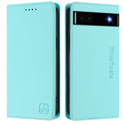 Google Pixel 6a Dual-Folded Magnetic Suction RFID Blocking PU Leather Wallet Phone Case with Card Slots, Cash Pocket, Kickstand, Full Protective Flip Cover