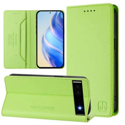 Google Pixel 6a Dual-Folded Magnetic Suction RFID Blocking PU Leather Wallet Phone Case with Card Slots, Cash Pocket, Kickstand, Full Protective Flip Cover