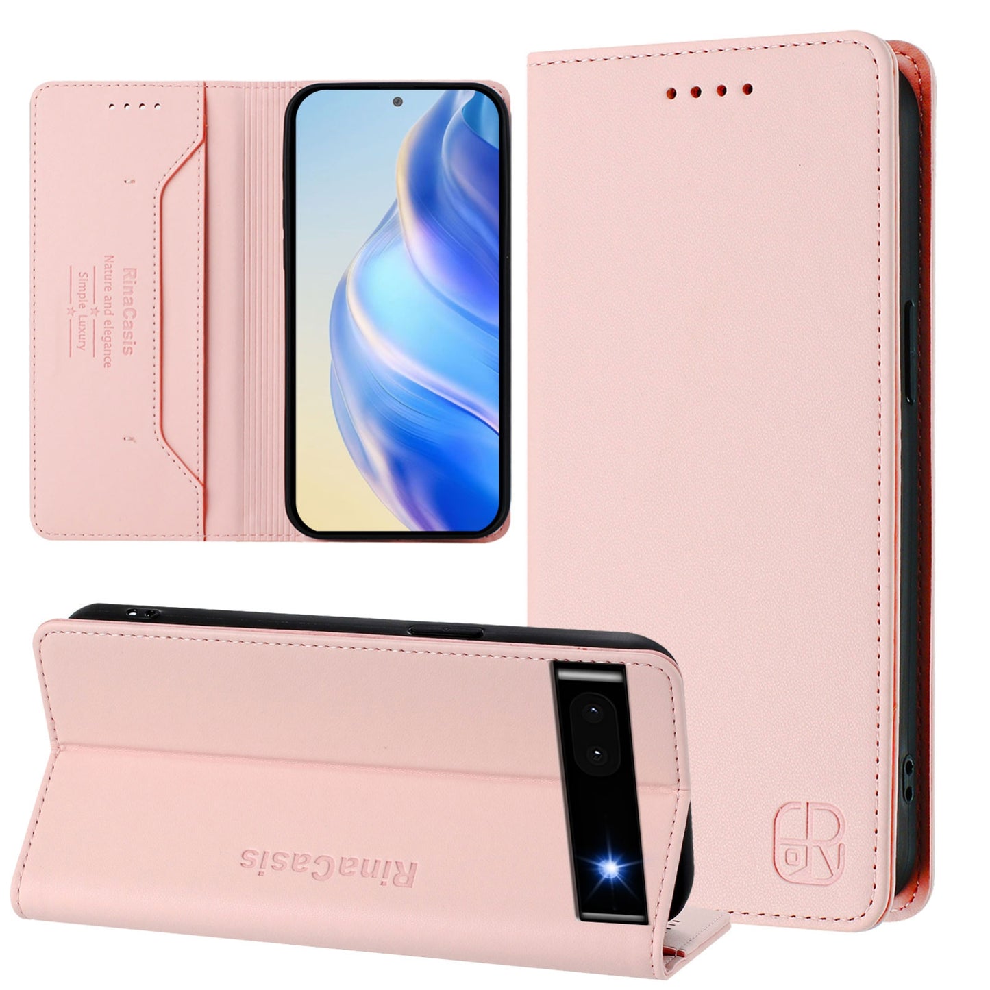 Google Pixel 6a Dual-Folded Magnetic Suction RFID Blocking PU Leather Wallet Phone Case with Card Slots, Cash Pocket, Kickstand, Full Protective Flip Cover