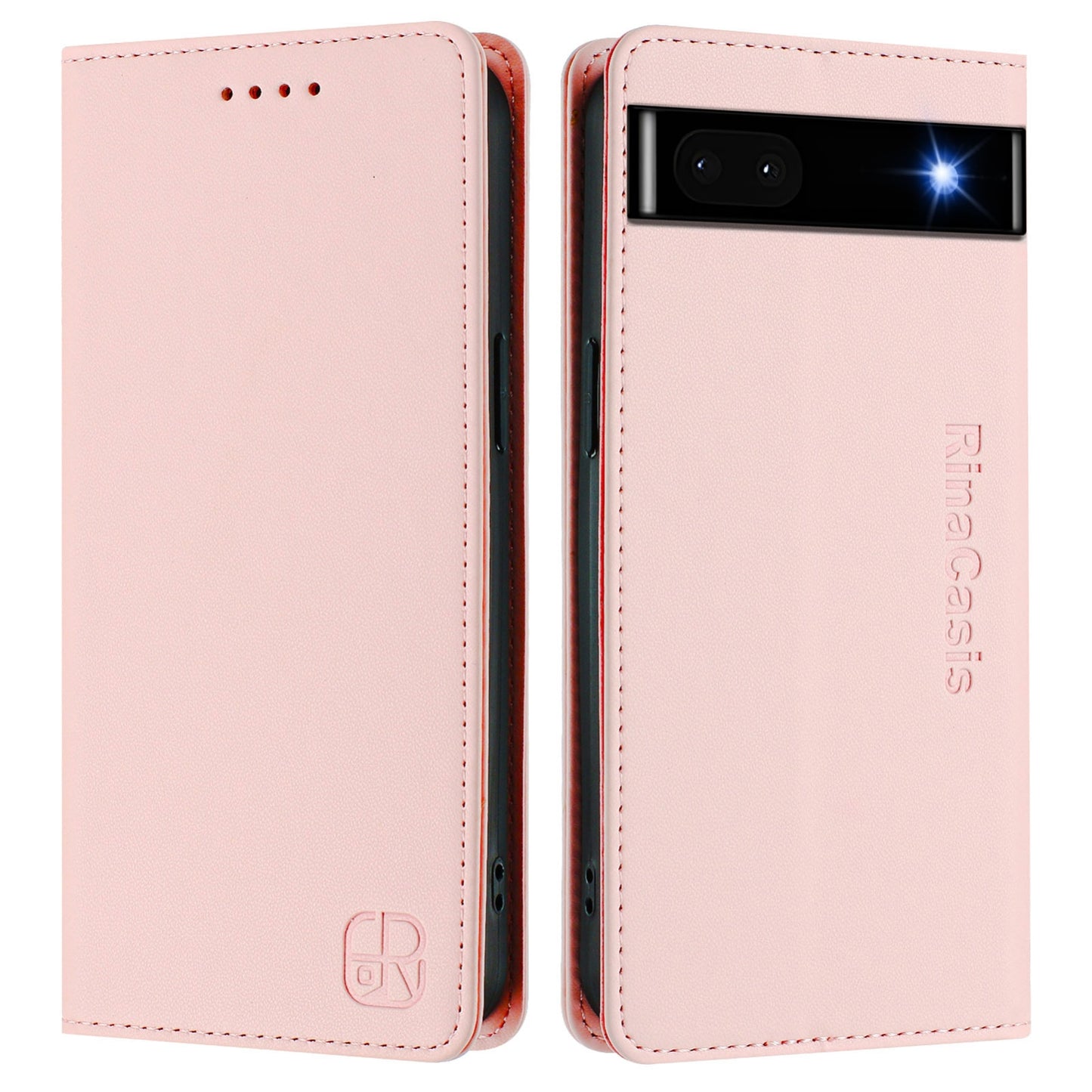 Google Pixel 6a Dual-Folded Magnetic Suction RFID Blocking PU Leather Wallet Phone Case with Card Slots, Cash Pocket, Kickstand, Full Protective Flip Cover