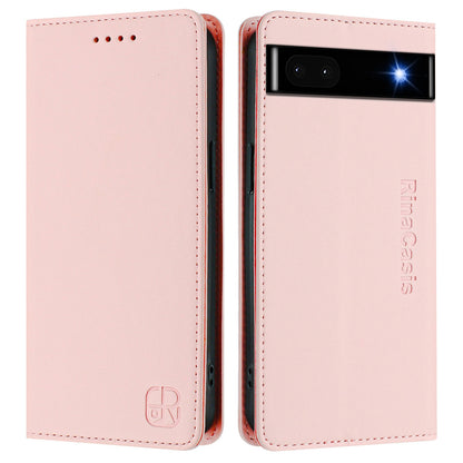 Google Pixel 6a Dual-Folded Magnetic Suction RFID Blocking PU Leather Wallet Phone Case with Card Slots, Cash Pocket, Kickstand, Full Protective Flip Cover