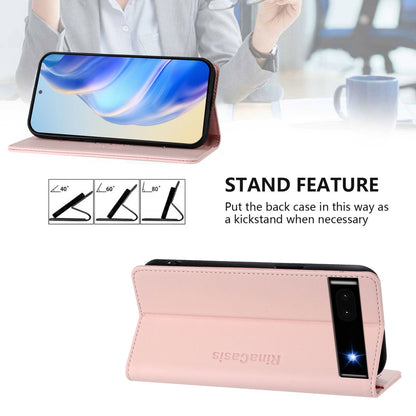 Google Pixel 6a Dual-Folded Magnetic Suction RFID Blocking PU Leather Wallet Phone Case with Card Slots, Cash Pocket, Kickstand, Full Protective Flip Cover