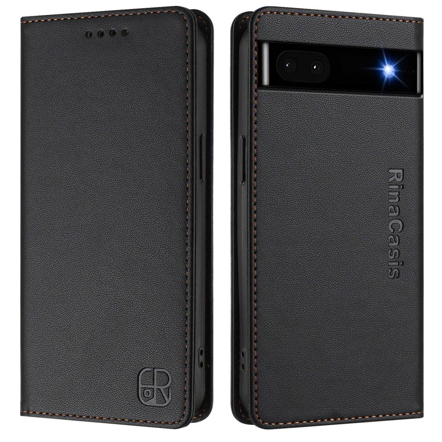 Google Pixel 6a Dual-Folded Magnetic Suction RFID Blocking PU Leather Wallet Phone Case with Card Slots, Cash Pocket, Kickstand, Full Protective Flip Cover