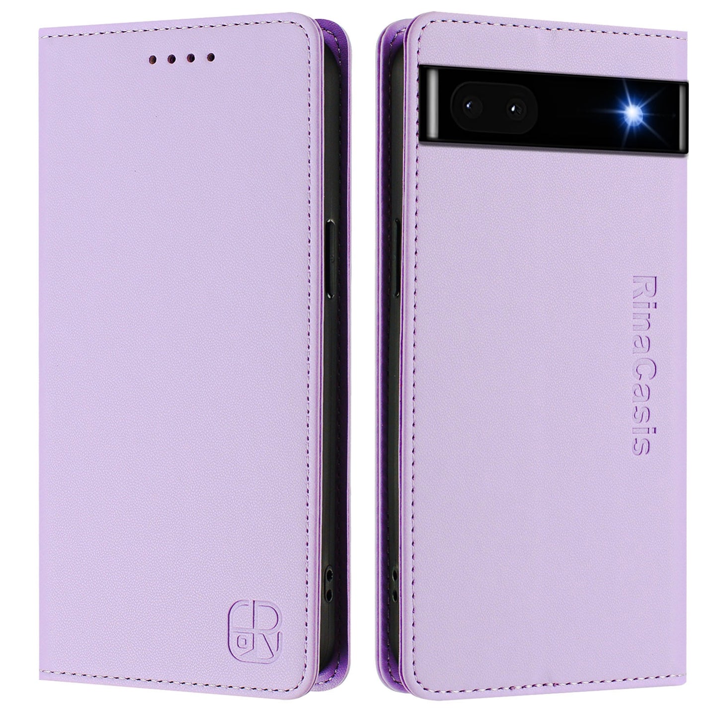Google Pixel 6a Dual-Folded Magnetic Suction RFID Blocking PU Leather Wallet Phone Case with Card Slots, Cash Pocket, Kickstand, Full Protective Flip Cover