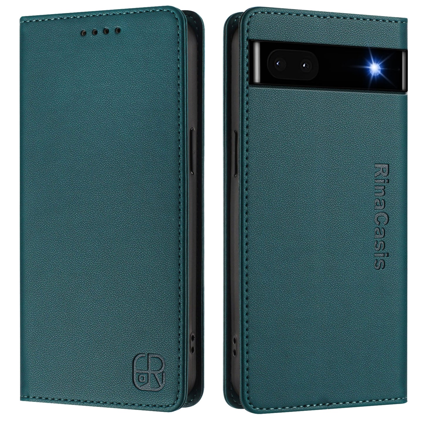Google Pixel 6a Dual-Folded Magnetic Suction RFID Blocking PU Leather Wallet Phone Case with Card Slots, Cash Pocket, Kickstand, Full Protective Flip Cover