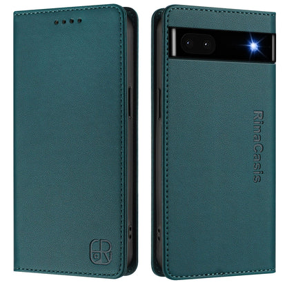 Google Pixel 6a Dual-Folded Magnetic Suction RFID Blocking PU Leather Wallet Phone Case with Card Slots, Cash Pocket, Kickstand, Full Protective Flip Cover