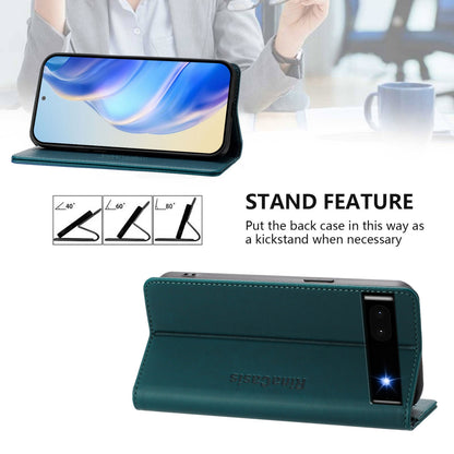 Google Pixel 6a Dual-Folded Magnetic Suction RFID Blocking PU Leather Wallet Phone Case with Card Slots, Cash Pocket, Kickstand, Full Protective Flip Cover