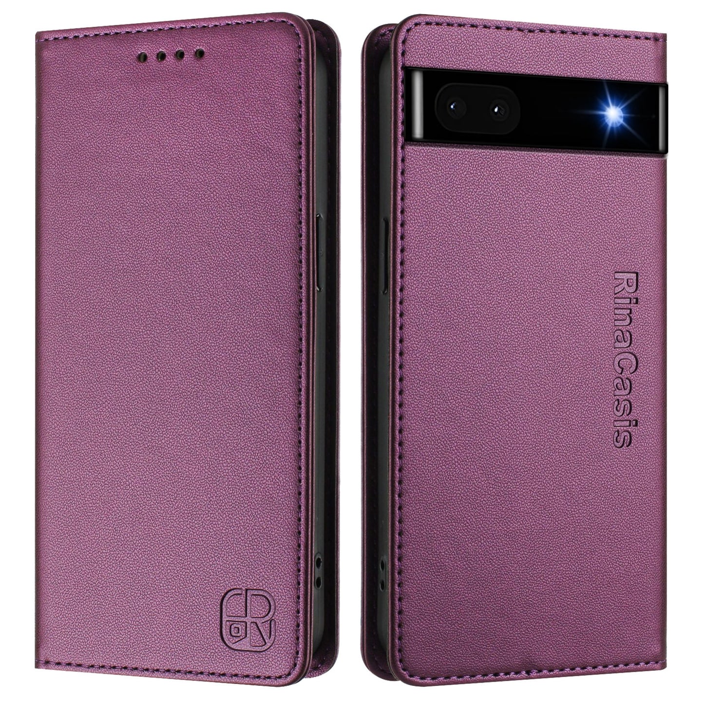 Google Pixel 6a Dual-Folded Magnetic Suction RFID Blocking PU Leather Wallet Phone Case with Card Slots, Cash Pocket, Kickstand, Full Protective Flip Cover