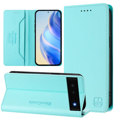 Google Pixel 6 Dual-Folded Magnetic Suction RFID Blocking PU Leather Wallet Phone Case with Card Slots, Cash Pocket, Kickstand, Full Protective Flip Cover