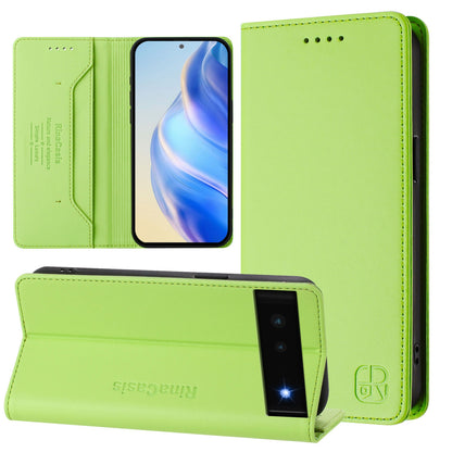 Google Pixel 6 Dual-Folded Magnetic Suction RFID Blocking PU Leather Wallet Phone Case with Card Slots, Cash Pocket, Kickstand, Full Protective Flip Cover