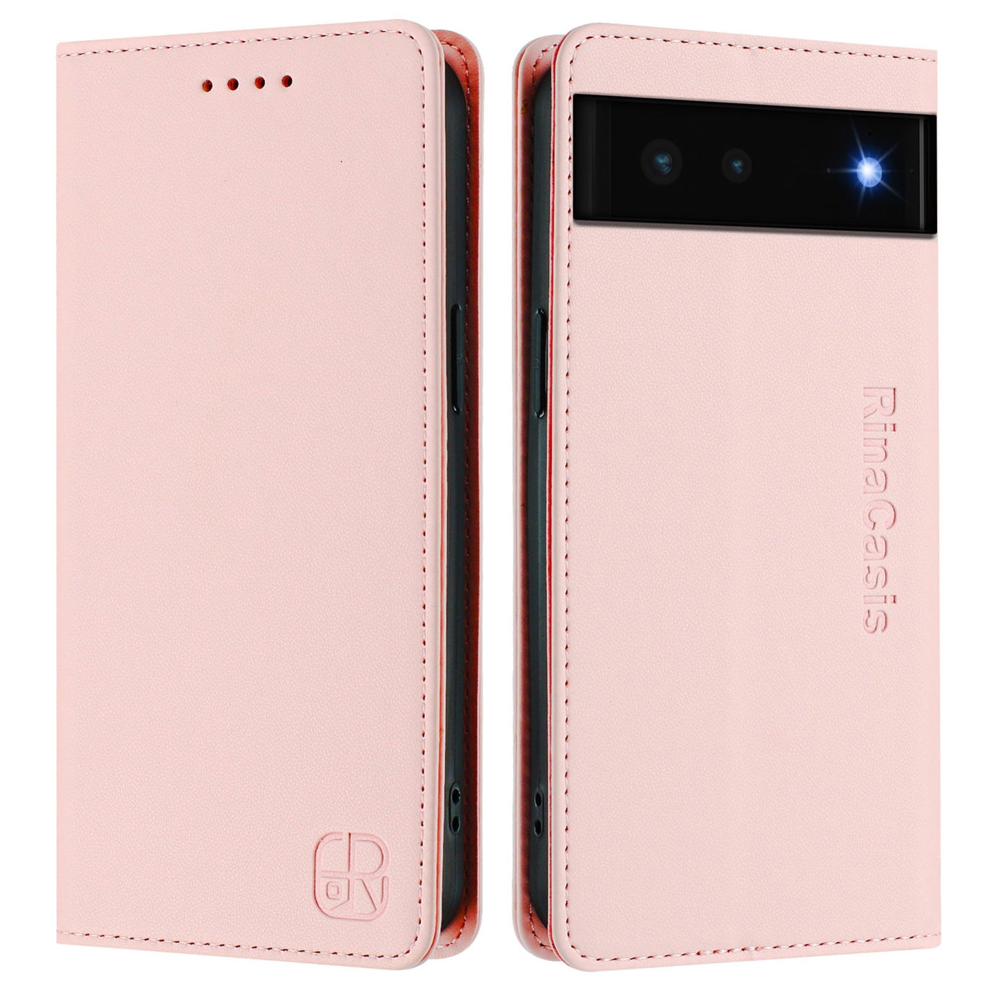 Google Pixel 6 Dual-Folded Magnetic Suction RFID Blocking PU Leather Wallet Phone Case with Card Slots, Cash Pocket, Kickstand, Full Protective Flip Cover