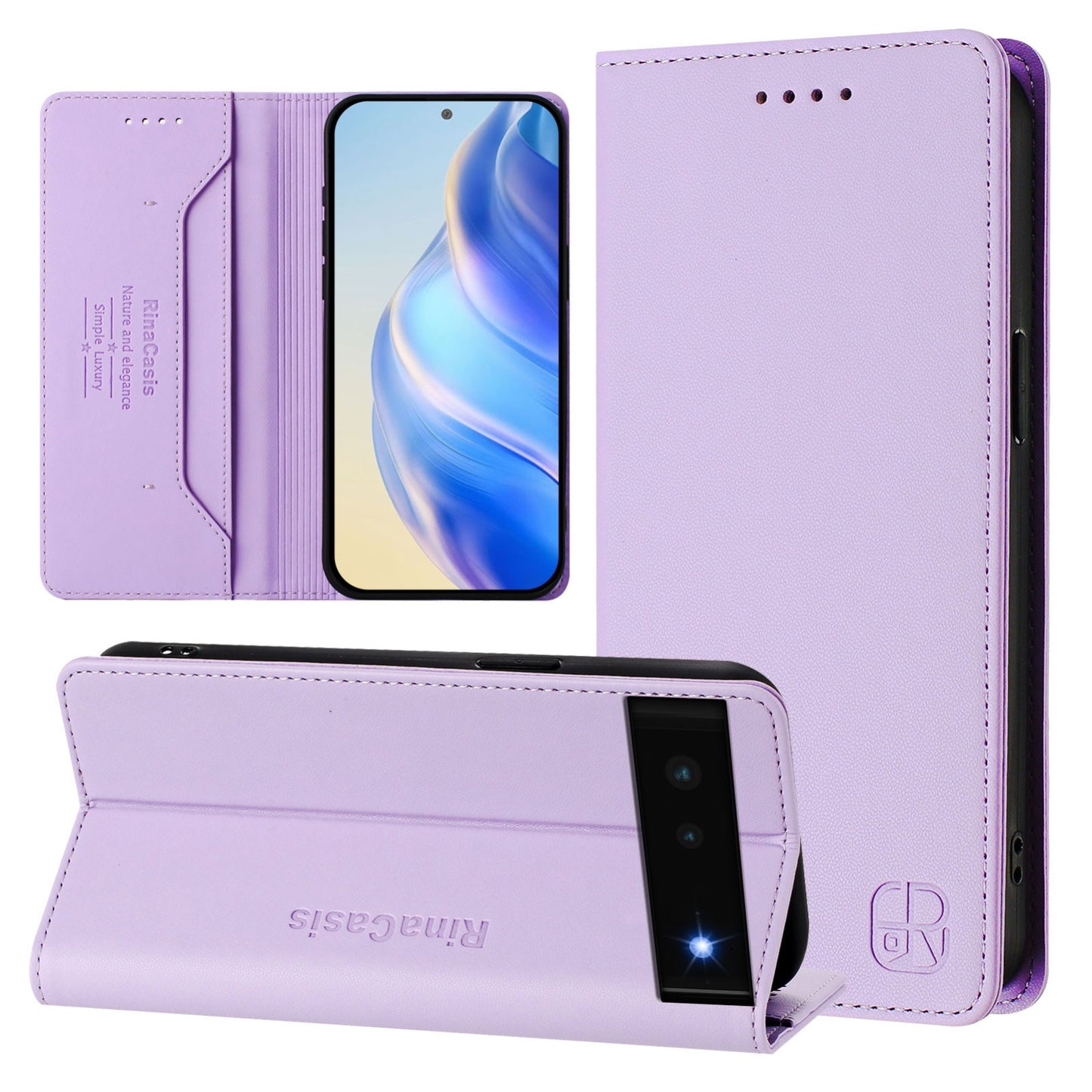 Google Pixel 6 Dual-Folded Magnetic Suction RFID Blocking PU Leather Wallet Phone Case with Card Slots, Cash Pocket, Kickstand, Full Protective Flip Cover