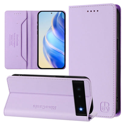 Google Pixel 6 Dual-Folded Magnetic Suction RFID Blocking PU Leather Wallet Phone Case with Card Slots, Cash Pocket, Kickstand, Full Protective Flip Cover