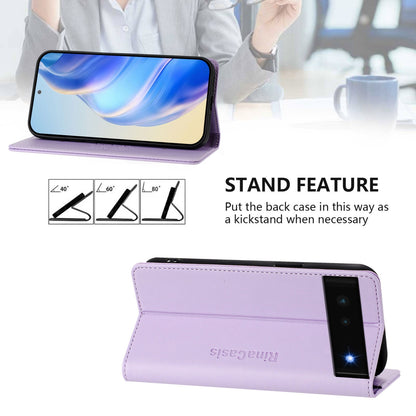 Google Pixel 6 Dual-Folded Magnetic Suction RFID Blocking PU Leather Wallet Phone Case with Card Slots, Cash Pocket, Kickstand, Full Protective Flip Cover