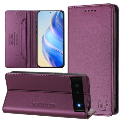 Google Pixel 6 Dual-Folded Magnetic Suction RFID Blocking PU Leather Wallet Phone Case with Card Slots, Cash Pocket, Kickstand, Full Protective Flip Cover
