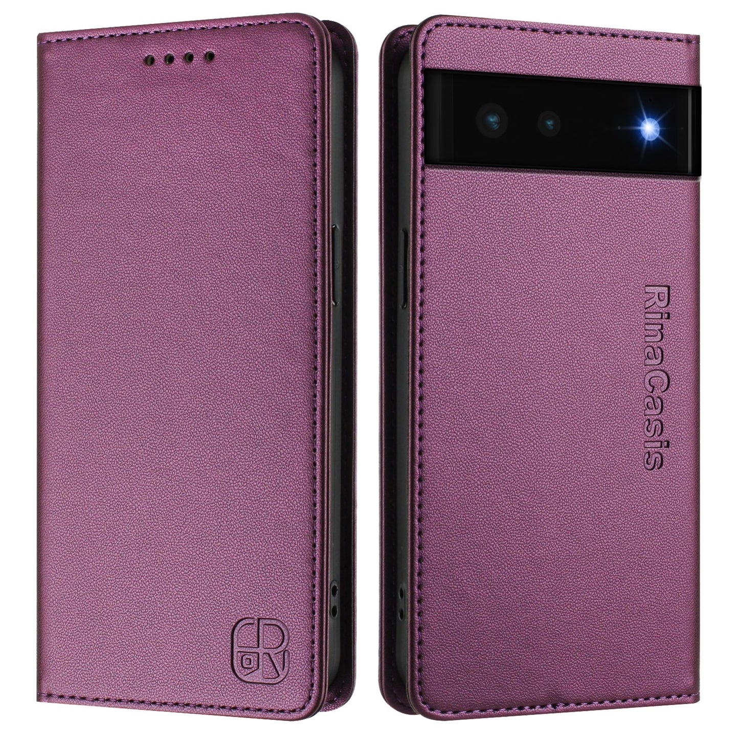 Google Pixel 6 Dual-Folded Magnetic Suction RFID Blocking PU Leather Wallet Phone Case with Card Slots, Cash Pocket, Kickstand, Full Protective Flip Cover