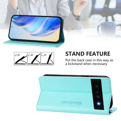 Google Pixel 6 Pro Dual-Folded Magnetic Suction RFID Blocking PU Leather Wallet Phone Case with Card Slots, Cash Pocket, Kickstand, Full Protective Flip Cover