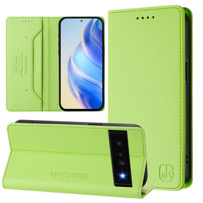 Google Pixel 6 Pro Dual-Folded Magnetic Suction RFID Blocking PU Leather Wallet Phone Case with Card Slots, Cash Pocket, Kickstand, Full Protective Flip Cover