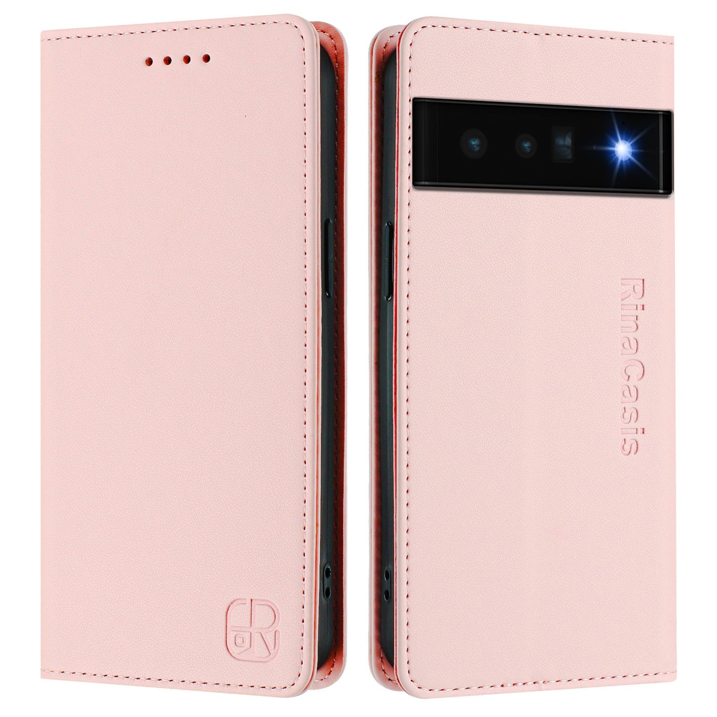 Google Pixel 6 Pro Dual-Folded Magnetic Suction RFID Blocking PU Leather Wallet Phone Case with Card Slots, Cash Pocket, Kickstand, Full Protective Flip Cover