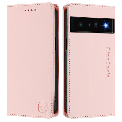 Google Pixel 6 Pro Dual-Folded Magnetic Suction RFID Blocking PU Leather Wallet Phone Case with Card Slots, Cash Pocket, Kickstand, Full Protective Flip Cover