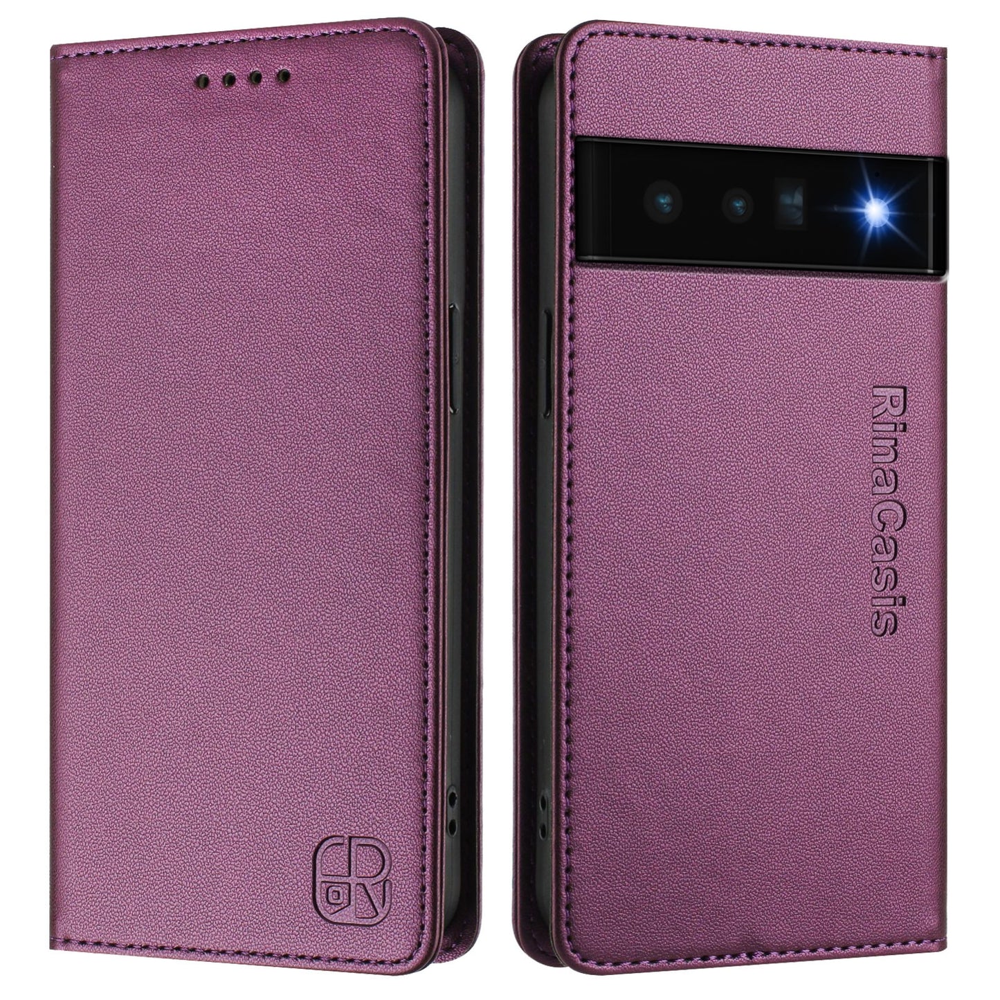 Google Pixel 6 Pro Dual-Folded Magnetic Suction RFID Blocking PU Leather Wallet Phone Case with Card Slots, Cash Pocket, Kickstand, Full Protective Flip Cover