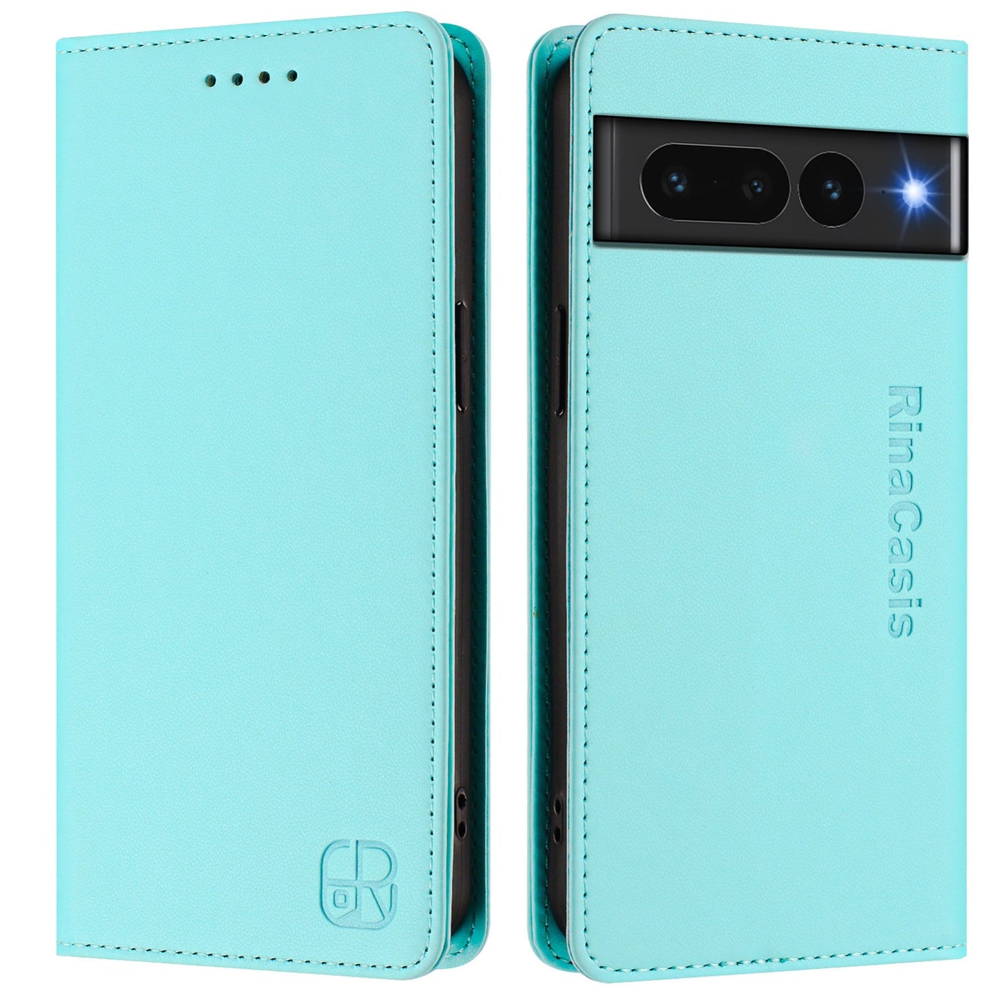 Google Pixel 7 Pro Dual-Folded Magnetic Suction RFID Blocking PU Leather Wallet Phone Case with Card Slots, Cash Pocket, Kickstand, Full Protective Flip Cover