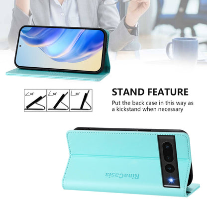 Google Pixel 7 Pro Dual-Folded Magnetic Suction RFID Blocking PU Leather Wallet Phone Case with Card Slots, Cash Pocket, Kickstand, Full Protective Flip Cover