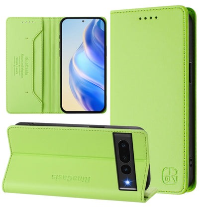 Google Pixel 7 Pro Dual-Folded Magnetic Suction RFID Blocking PU Leather Wallet Phone Case with Card Slots, Cash Pocket, Kickstand, Full Protective Flip Cover