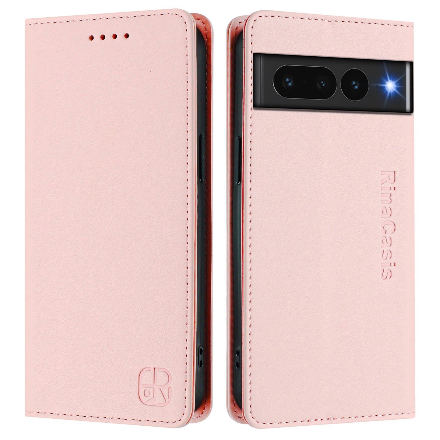Google Pixel 7 Pro Dual-Folded Magnetic Suction RFID Blocking PU Leather Wallet Phone Case with Card Slots, Cash Pocket, Kickstand, Full Protective Flip Cover