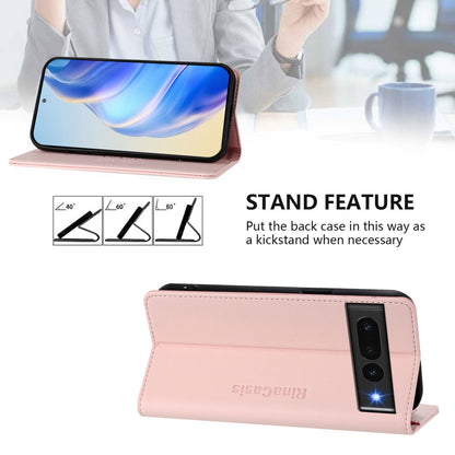 Google Pixel 7 Pro Dual-Folded Magnetic Suction RFID Blocking PU Leather Wallet Phone Case with Card Slots, Cash Pocket, Kickstand, Full Protective Flip Cover