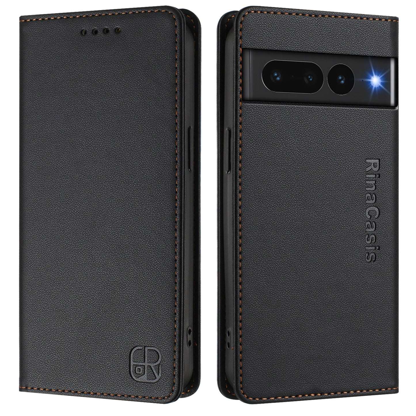 Google Pixel 7 Pro Dual-Folded Magnetic Suction RFID Blocking PU Leather Wallet Phone Case with Card Slots, Cash Pocket, Kickstand, Full Protective Flip Cover
