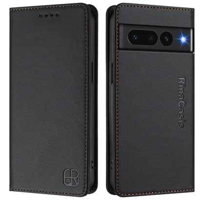 Google Pixel 7 Pro Dual-Folded Magnetic Suction RFID Blocking PU Leather Wallet Phone Case with Card Slots, Cash Pocket, Kickstand, Full Protective Flip Cover