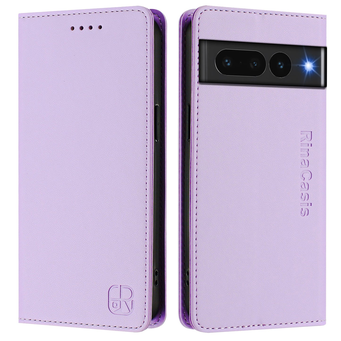 Google Pixel 7 Pro Dual-Folded Magnetic Suction RFID Blocking PU Leather Wallet Phone Case with Card Slots, Cash Pocket, Kickstand, Full Protective Flip Cover