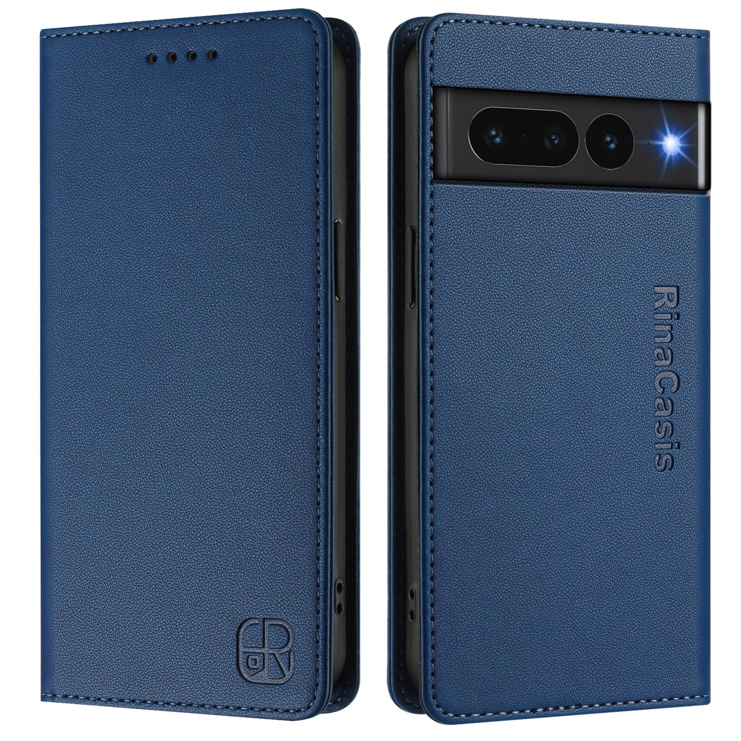 Google Pixel 7 Pro Dual-Folded Magnetic Suction RFID Blocking PU Leather Wallet Phone Case with Card Slots, Cash Pocket, Kickstand, Full Protective Flip Cover