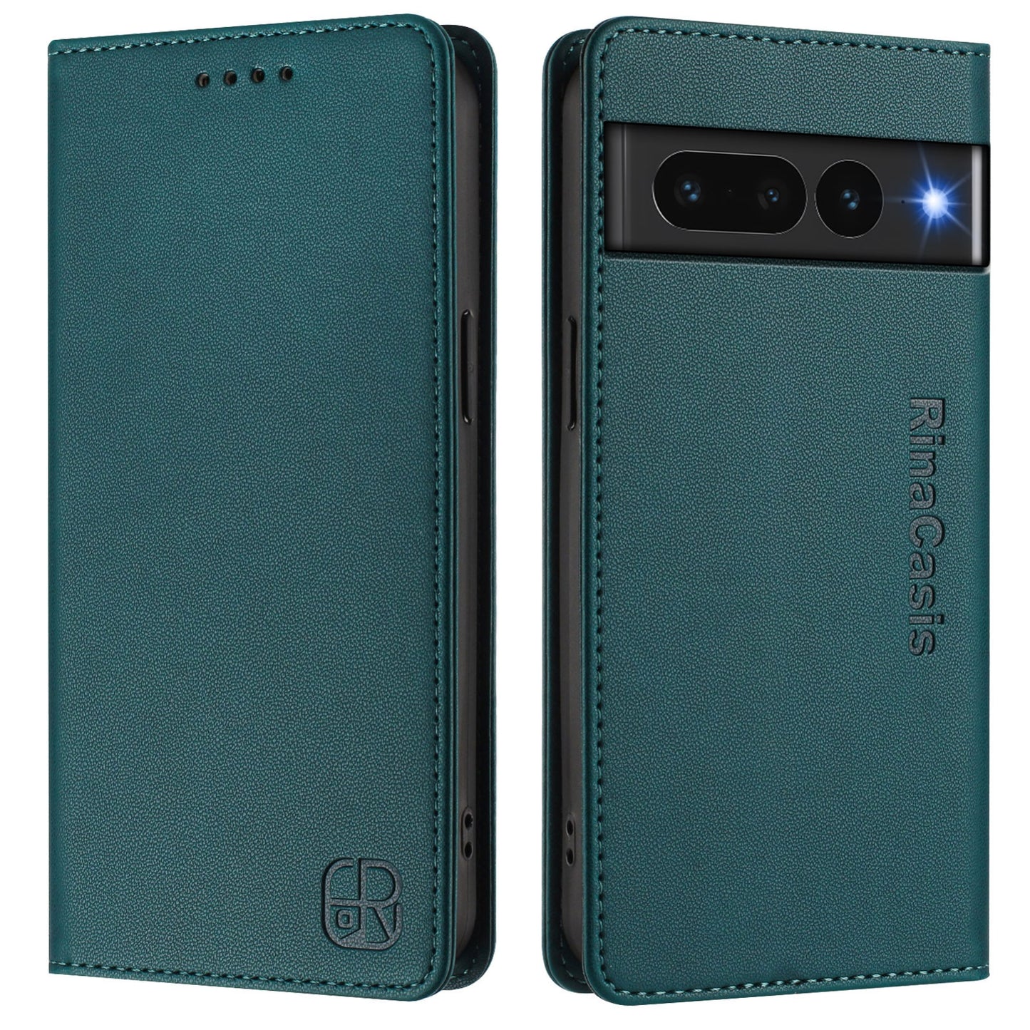 Google Pixel 7 Pro Dual-Folded Magnetic Suction RFID Blocking PU Leather Wallet Phone Case with Card Slots, Cash Pocket, Kickstand, Full Protective Flip Cover