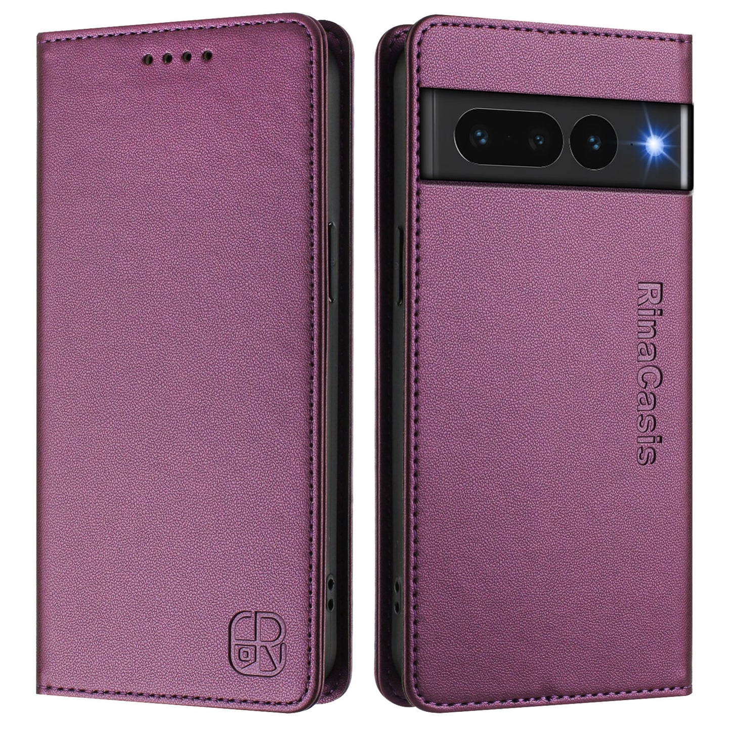Google Pixel 7 Pro Dual-Folded Magnetic Suction RFID Blocking PU Leather Wallet Phone Case with Card Slots, Cash Pocket, Kickstand, Full Protective Flip Cover