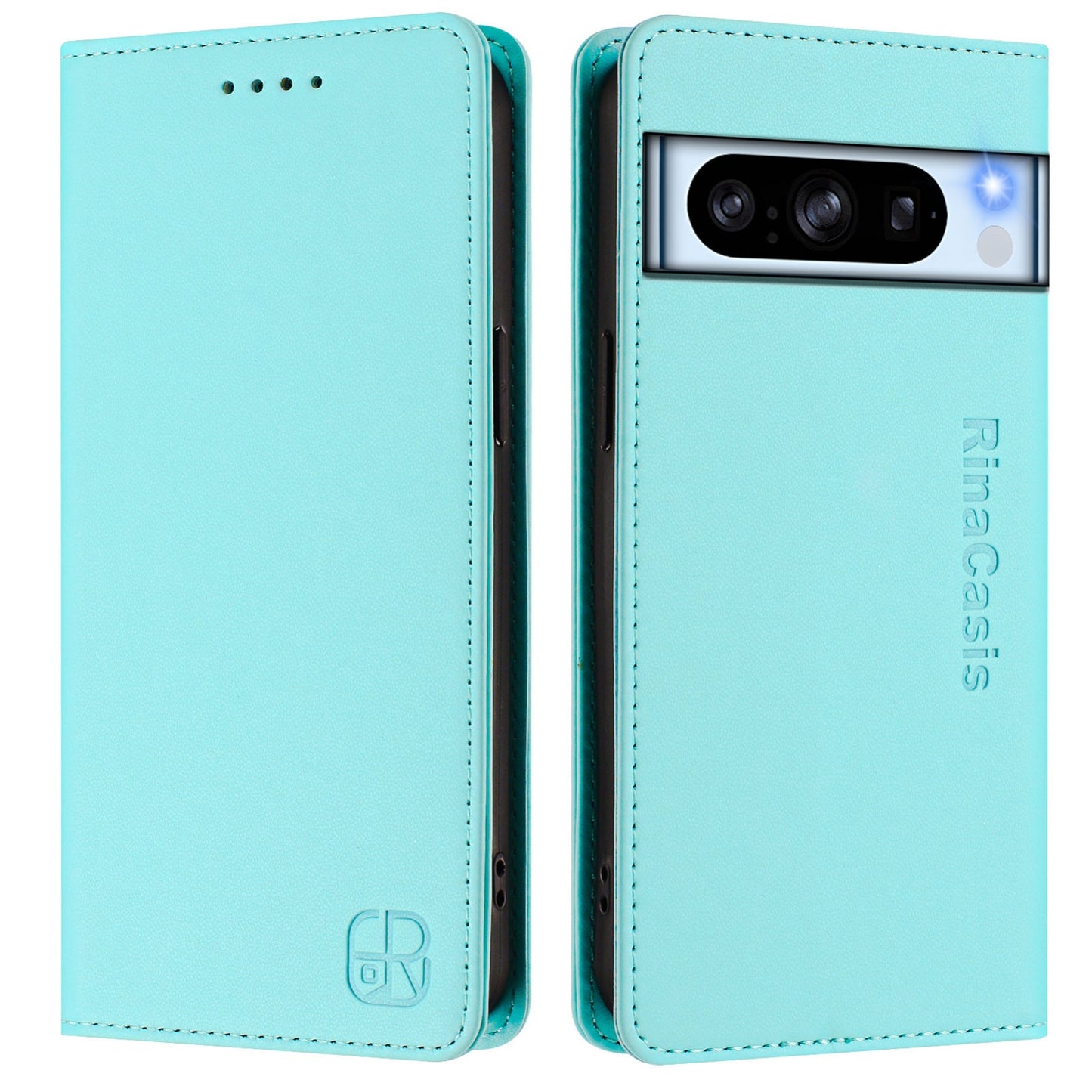 Google Pixel 8 Pro Dual-Folded Magnetic Suction RFID Blocking PU Leather Wallet Phone Case with Card Slots, Cash Pocket, Kickstand, Full Protective Flip Cover