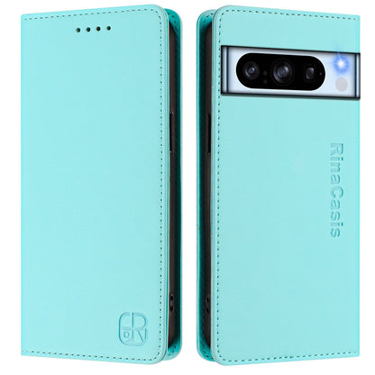 Google Pixel 8 Pro Dual-Folded Magnetic Suction RFID Blocking PU Leather Wallet Phone Case with Card Slots, Cash Pocket, Kickstand, Full Protective Flip Cover