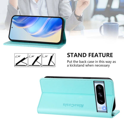 Google Pixel 8 Pro Dual-Folded Magnetic Suction RFID Blocking PU Leather Wallet Phone Case with Card Slots, Cash Pocket, Kickstand, Full Protective Flip Cover