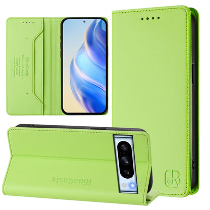 Google Pixel 8 Pro Dual-Folded Magnetic Suction RFID Blocking PU Leather Wallet Phone Case with Card Slots, Cash Pocket, Kickstand, Full Protective Flip Cover