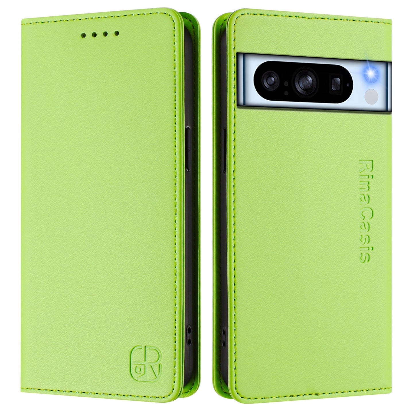 Google Pixel 8 Pro Dual-Folded Magnetic Suction RFID Blocking PU Leather Wallet Phone Case with Card Slots, Cash Pocket, Kickstand, Full Protective Flip Cover