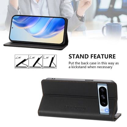 Google Pixel 8 Pro Dual-Folded Magnetic Suction RFID Blocking PU Leather Wallet Phone Case with Card Slots, Cash Pocket, Kickstand, Full Protective Flip Cover