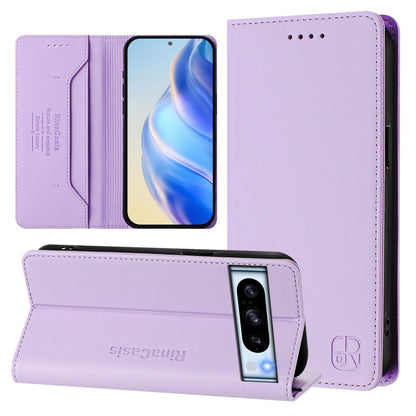 Google Pixel 8 Pro Dual-Folded Magnetic Suction RFID Blocking PU Leather Wallet Phone Case with Card Slots, Cash Pocket, Kickstand, Full Protective Flip Cover
