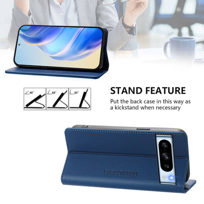 Google Pixel 8 Pro Dual-Folded Magnetic Suction RFID Blocking PU Leather Wallet Phone Case with Card Slots, Cash Pocket, Kickstand, Full Protective Flip Cover