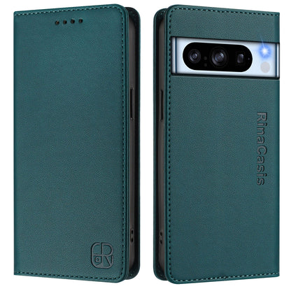 Google Pixel 8 Pro Dual-Folded Magnetic Suction RFID Blocking PU Leather Wallet Phone Case with Card Slots, Cash Pocket, Kickstand, Full Protective Flip Cover